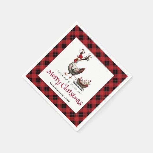 Serviette En Papier Classic Funny Chickens Personalized Red Green Xmas (Coin)