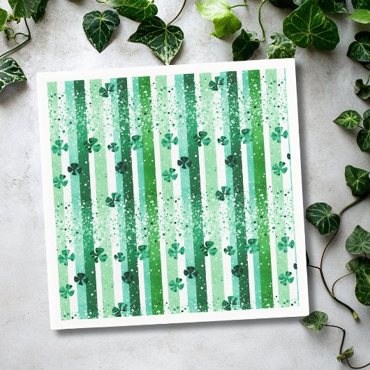 Serviette En Papier Classic Green White Vertical Stripes Shamrocks