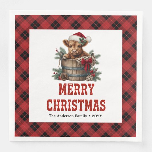 Serviette En Papier Classic highland cow Christmas napkins red black (Devant)