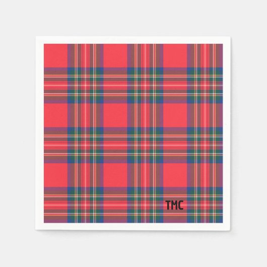 Serviette En Papier Classic Holiday Red Tartan Plaid Initiales Festive (Devant)