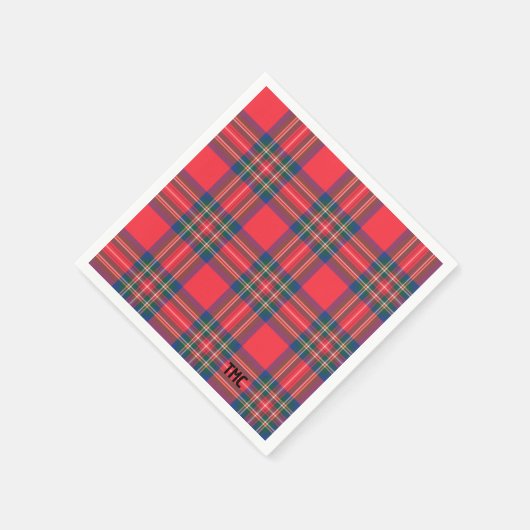 Serviette En Papier Classic Holiday Red Tartan Plaid Initiales Festive (Coin)