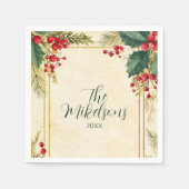 Serviette En Papier Classic Holly Berry fête de Noël (Devant)