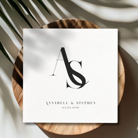 Serviette En Papier Classic, Minimal, Monogramme, Mariage