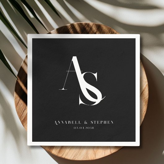 Serviette En Papier Classic, Minimal, Monogramme, Mariage