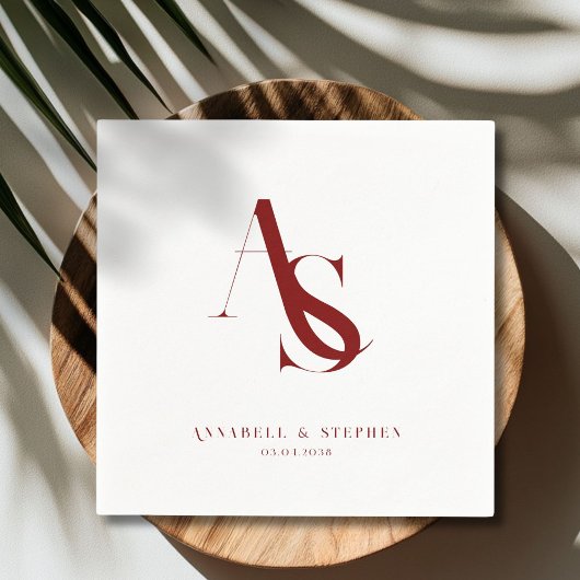 Serviette En Papier Classic, Minimal, Monogramme, Mariage