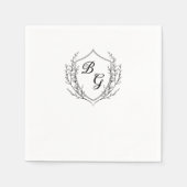 Serviette En Papier Classic monogram wedding crest black and white (Devant)