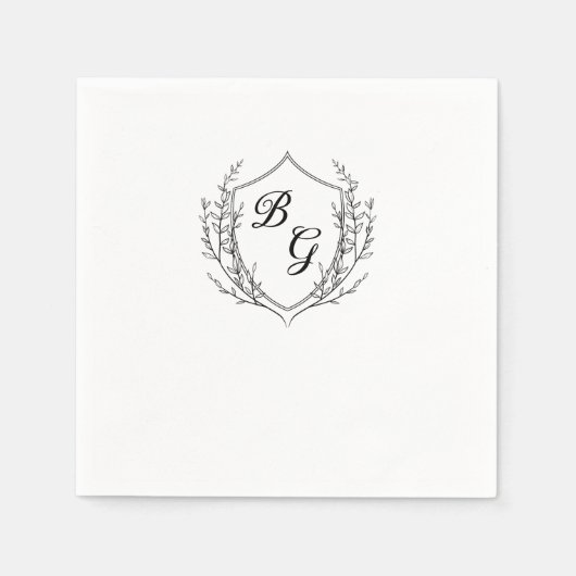 Serviette En Papier Classic monogram wedding crest black and white (Devant)