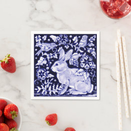 Serviette En Papier Classic Navy Blue Bunny Rabbit Birds Dedham Delft