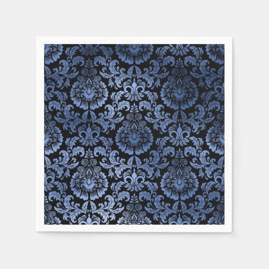 Serviette En Papier Classic Navy Blue Metal Foil Swirls Damask (Devant)