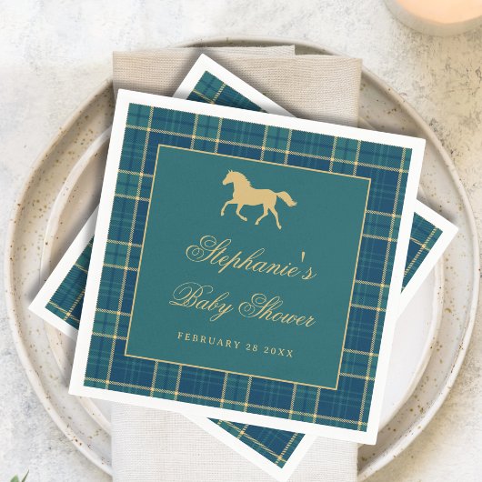 Serviette En Papier Classic Plaid Cheval d'or Baby shower équestre