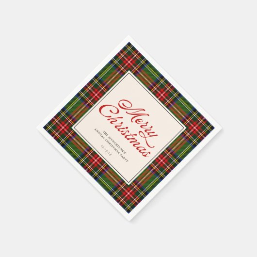 Serviette En Papier Classic Plaid Retro Script Joyeux Noël Party (Coin)