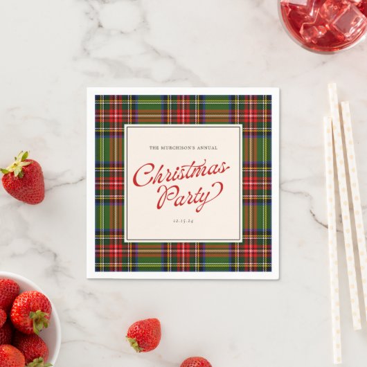 Serviette En Papier Classic Plaid Retro Script Joyeux Noël Party (En situation)