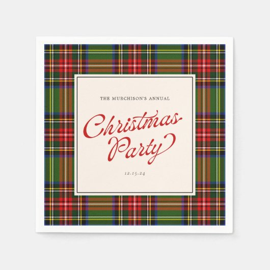 Serviette En Papier Classic Plaid Retro Script Joyeux Noël Party (Devant)