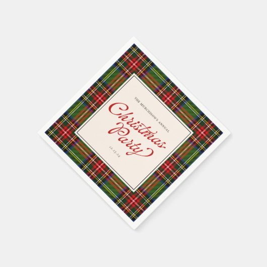 Serviette En Papier Classic Plaid Retro Script Joyeux Noël Party (Coin)