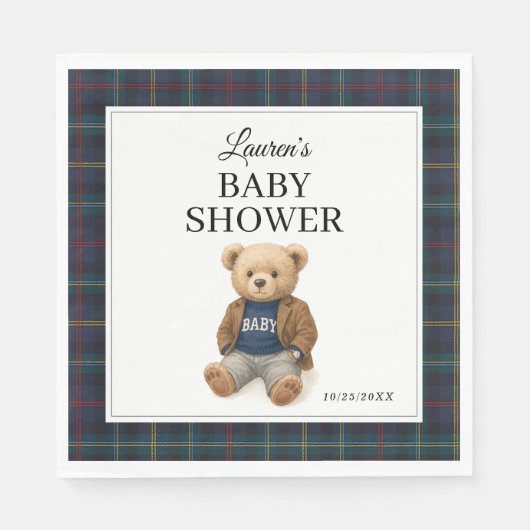 Serviette En Papier Classic Plaid Teddy Bear Baby Shower Napkins (Devant)