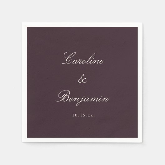 Serviette En Papier Classic Plum Script Elegant Wedding Custom Name (Devant)
