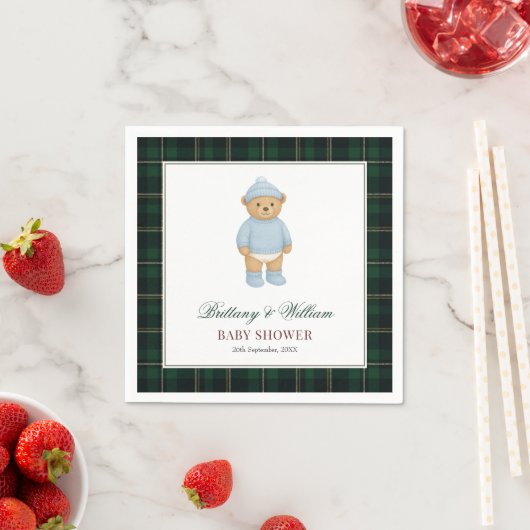 Serviette En Papier Classic Preppy Bear Designer Plaid Baby Shower (En situation)