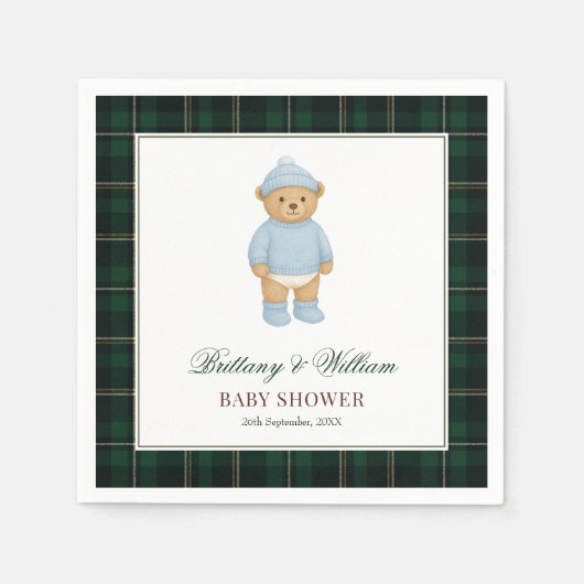Serviette En Papier Classic Preppy Bear Designer Plaid Baby Shower (Devant)