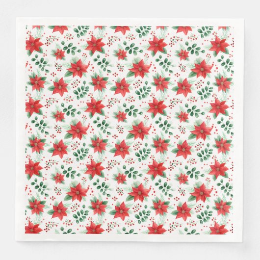 Serviette En Papier Classic Red Poinsettias Botanical Pattern (Devant)