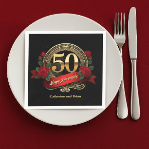 Serviette En Papier Classic Red Roses & Gold 50e anniversaire de Maria