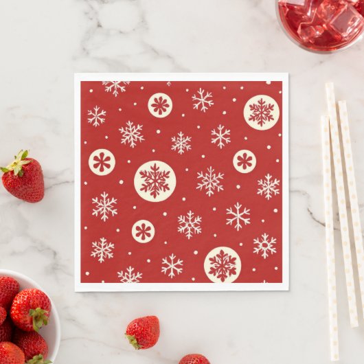Serviette En Papier Classic Red & White Snowflakes Christmas Holiday (En situation)