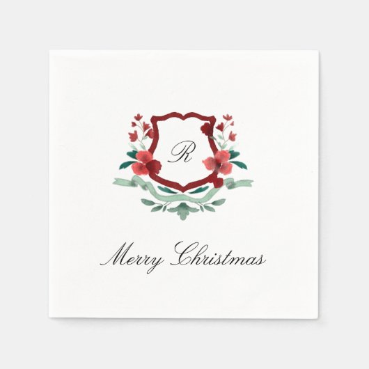 Serviette En Papier Classic rouge et vert Monogram Crest (Devant)