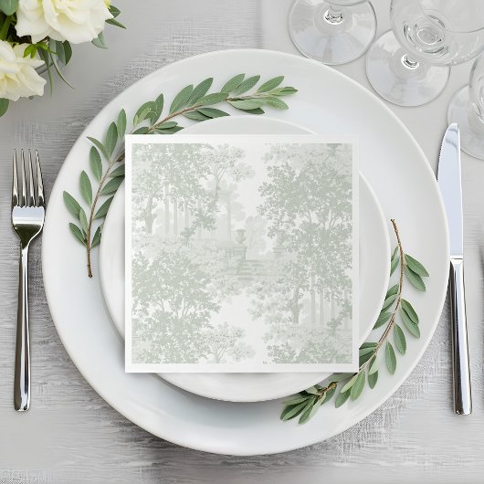Serviette En Papier Classic Sage Green Landscape Toile Wedding