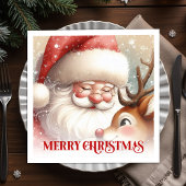 Serviette En Papier Classic Santa and Rudolph Christmas Party Dinner