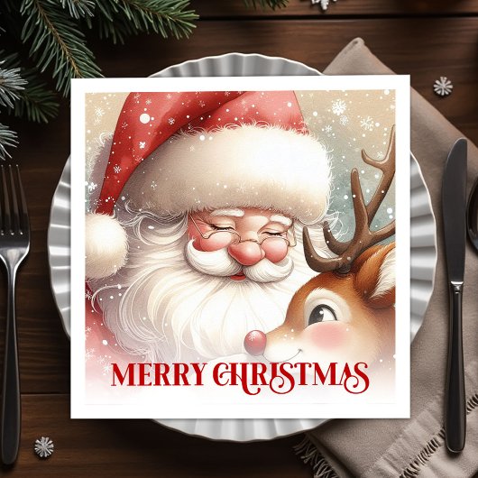 Serviette En Papier Classic Santa and Rudolph Christmas Party Dinner 