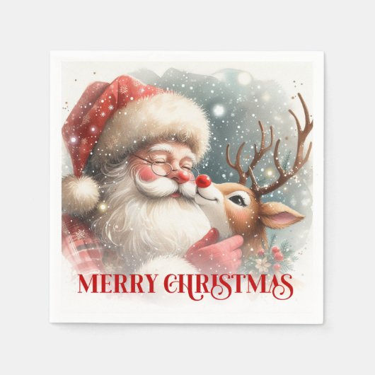 Serviette En Papier Classic Santa Claus Rudolph Holiday Dinner Party  (Devant)