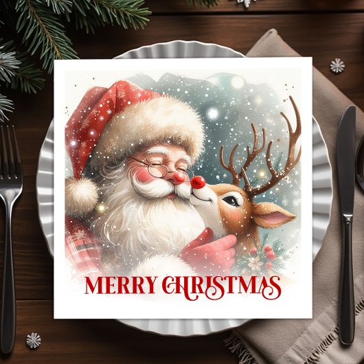 Serviette En Papier Classic Santa Claus Rudolph Holiday Dinner Party 