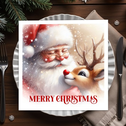 Serviette En Papier Classic Santa Claus Rudolph Holiday Party Dinner 