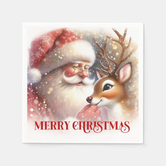 Serviette En Papier Classic Santa Rudolph Christmas Party Napkins  (Devant)