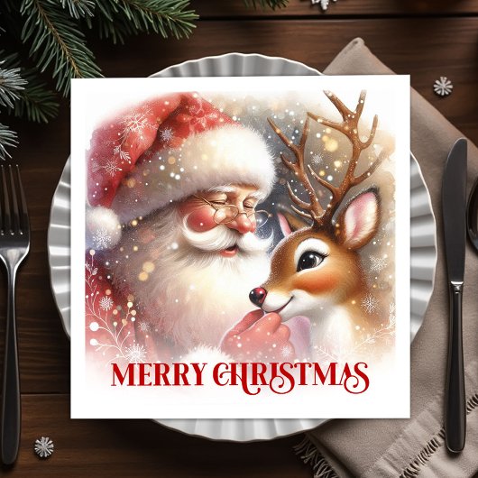 Serviette En Papier Classic Santa Rudolph Christmas Party Napkins