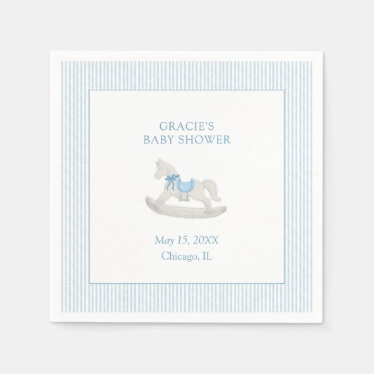 Serviette En Papier Classic Simple Blue Rocking Horse Baby shower garç (Devant)