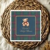 Serviette En Papier Classic Teddy Bear Navy Plaid Preppy Baby Shower