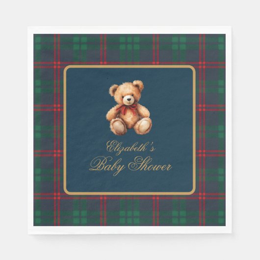 Serviette En Papier Classic Teddy Bear Navy Plaid Preppy Baby Shower (Devant)