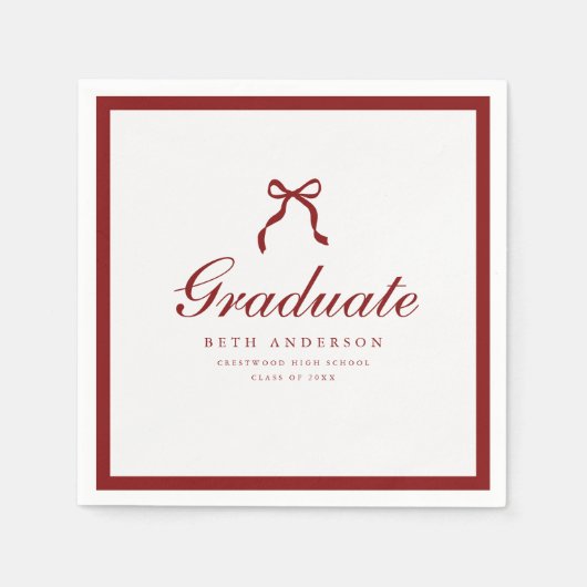 Serviette En Papier Classic Wine Red Coquette Bow Graduation Party (Devant)