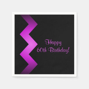 Serviette En Papier Classieux zigzag violet sur fond noir Joyeux Anniv