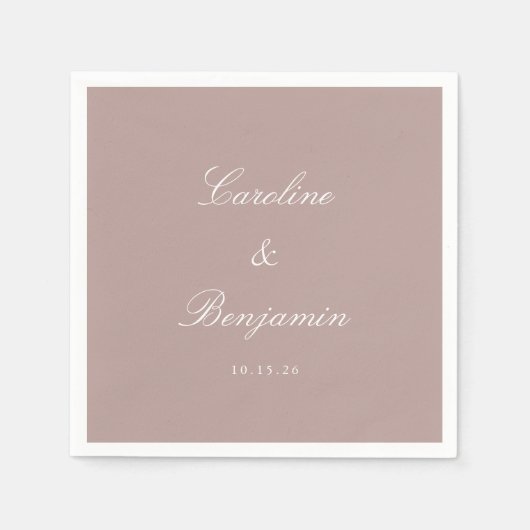 Serviette En Papier Classique Dusty Mauve Script Mariage élégant Perso (Devant)