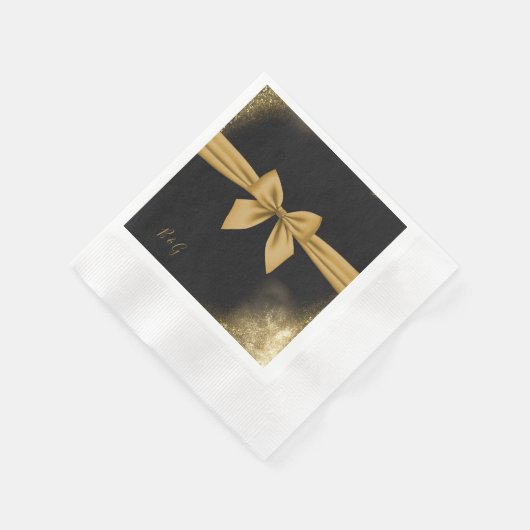 Serviette En Papier classique élégant filigree noir or mariage (Coin)