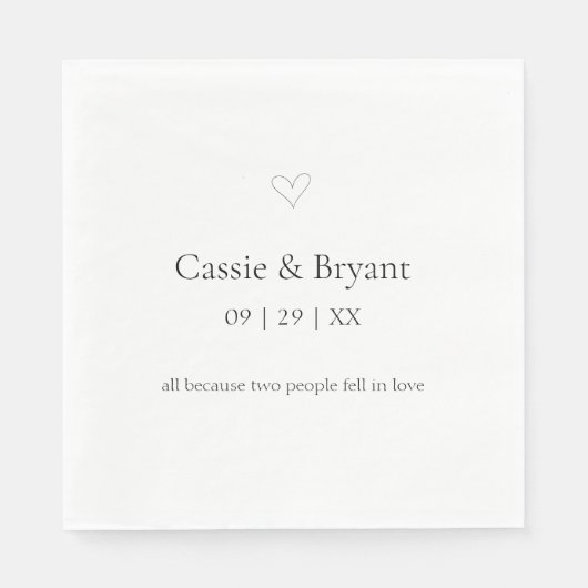 Serviette En Papier Classique Elegant noir et blanc Mariage simple (Devant)