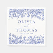 Serviette En Papier Classique Elegant Victorien Bleu Floral Mariage (Devant)