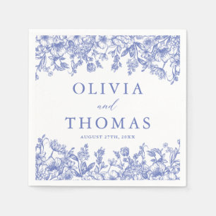 Serviette En Papier Classique Elegant Victorien Bleu Floral Mariage