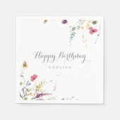 Serviette En Papier Classique Fleur sauvage colorée Joyeux anniversair (Devant)