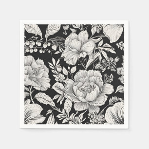 Serviette En Papier Classique Floral Noir et Blanc Vintage