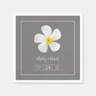 Serviette En Papier Classique Formelle Moderne, Blanc sur Gris, Mariag
