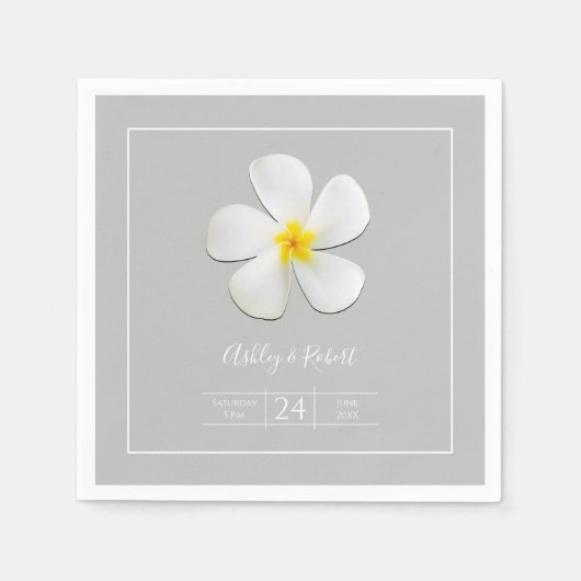 Serviette En Papier Classique Formelle moderne, Blanc sur Mariage gris (Devant)