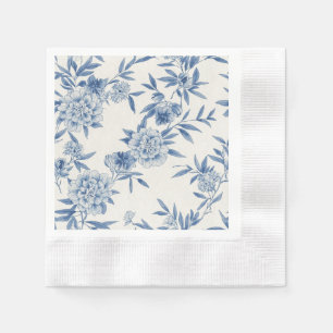 Serviette En Papier Classique motif toile fleurie bleu eau-forte sur f