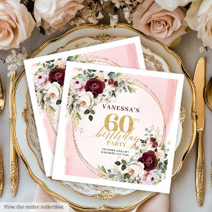Serviette En Papier Classique Nappes de 60e Anniversaire Floral Bourgu